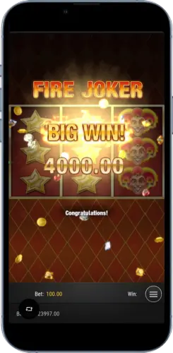 Fire Joker Big Win Anzeige auf dem Smartphone Bildschirm