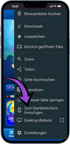 Fire Joker Browser Menü auf Android öffnen